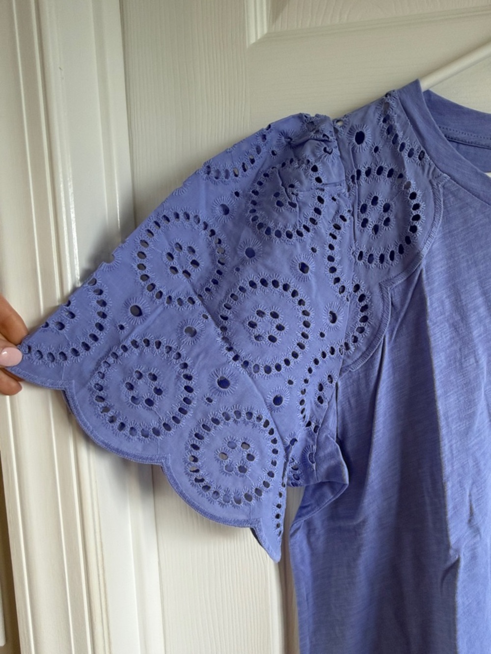 NWT LOFT Lavender Eyelet Puff Sleeve Tee - Picture 4 of 8